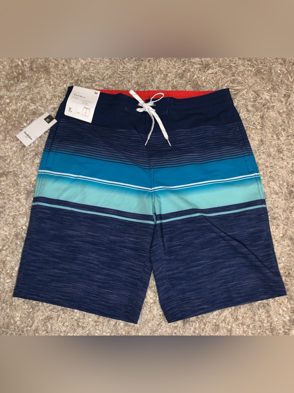 Goodfellow & Co Navy and Teal Ombre Stripe Swim Shorts size 34 NWT